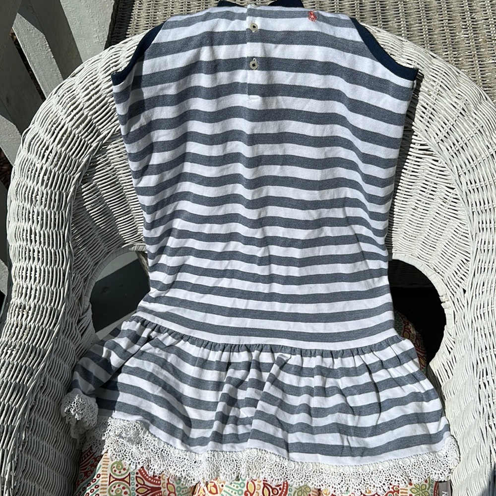 POLO Ralph Lauren. Little girls dress, navy, white. Lace along hem. Very cute!